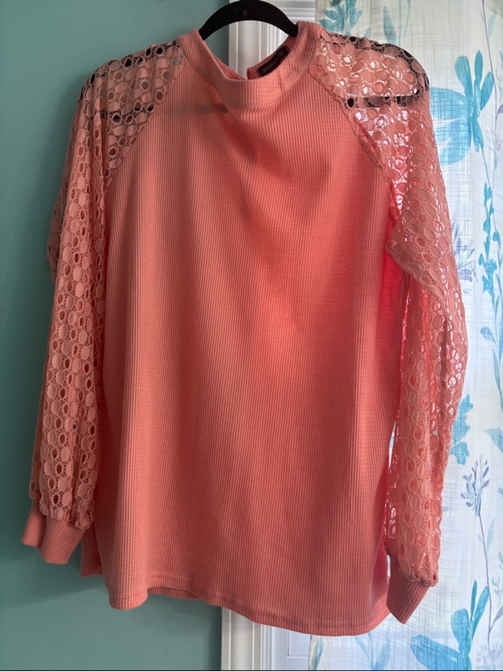 Women's Dressy Coral Lace Sleeve Flattering Blouse